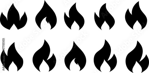 Vector Set of Stylized Fire Flame Icons