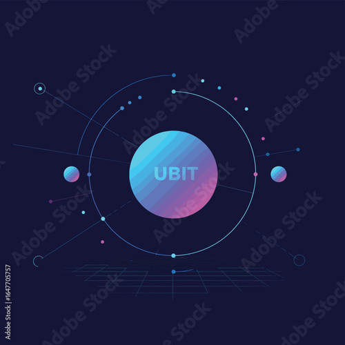 Abstract digital network with glowing circle and UBIT text