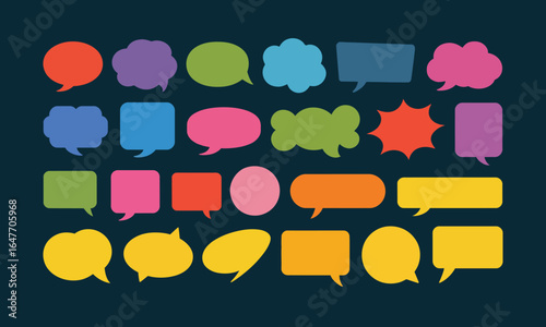 Set of colorful vector speech bubbles and chat boxes in various shapes. Perfect for adding text, dialogue, or call-outs to communication and social media designs.

