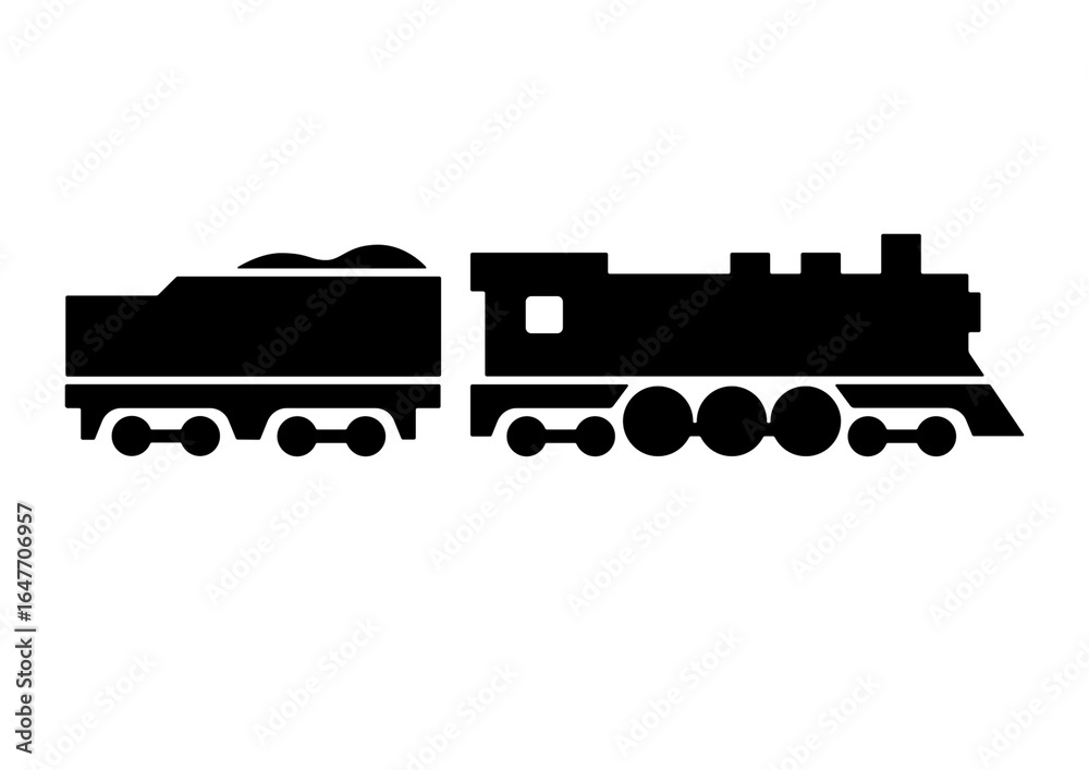 Fototapeta premium Black Silhouette train Steam Locomotive Icon, Popular Vector Illustration for Vintage Train Graphics and Historical Designs