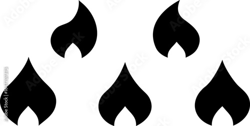 Set of ten black flame vector icons