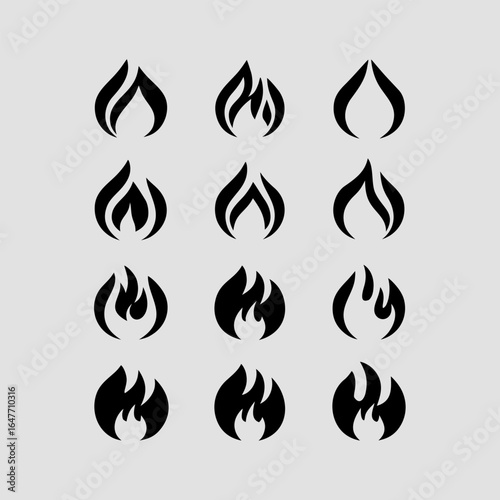 Collection of Stylized Flame Vector Icons