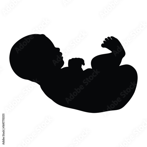 Vector illustration of black silhouette of a newborn baby lying down isolated on white background