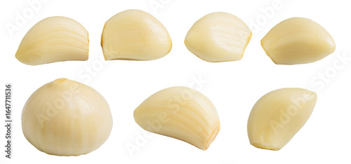 Fresh Peeled Chinese Garlic Cloves, Multiple Pieces, Isolated with Transparent Background for Cooking Ingredients