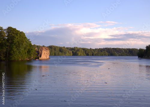 Landscape with a river bend and old ruins