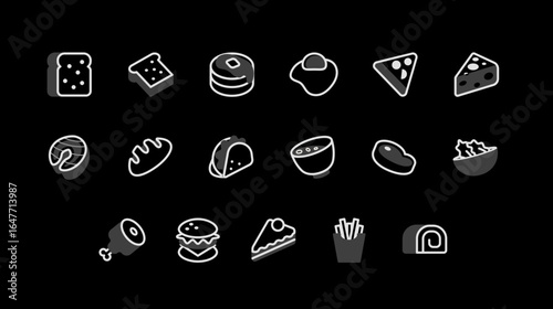 a vector collection of food icon in dark mode