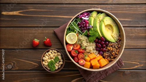 Healthy food bowl with fresh ingredients on a luxury wooden background ideal for nutritious eating