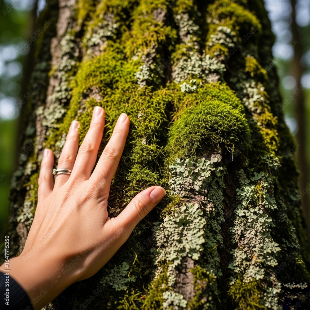 hand holding a moss tree hand holding a moss tree