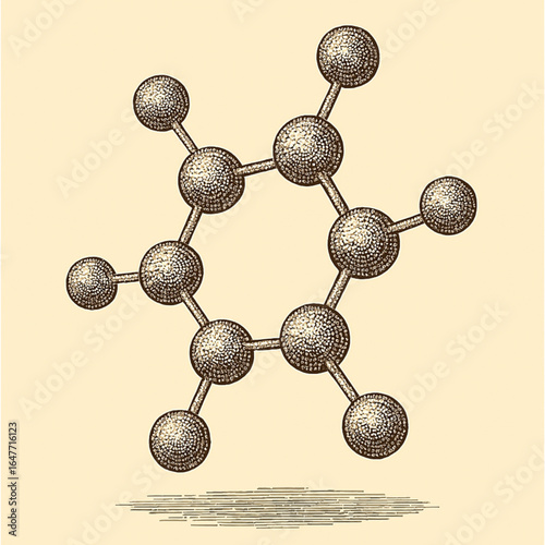 black and white illustration of a molecule with an emphasis on its atoms and bonds