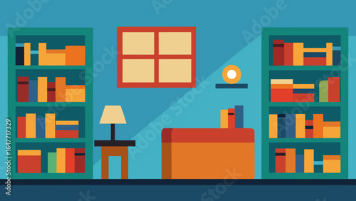 flat design interior library bookshelf scene