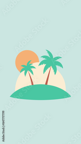 flat tropical island palm trees sand ocean vacation paradise