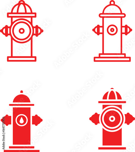 fire hydrant, cartoon style, isometric, flat design, vector graphic, simple, minimalist, bold colors, red and white