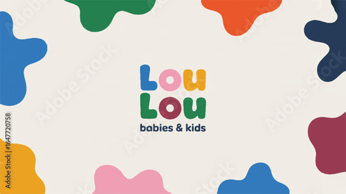 Lou Babies & Kids Logo with Colorful Organic Shapes Border brand