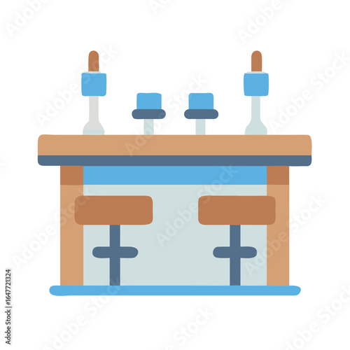 Stylized flat vector illustration of a bar with stools and drink dispensers