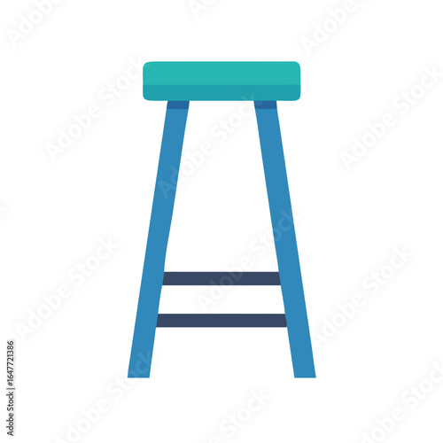 Isolated simple modern bar stool with a turquoise seat and blue legs