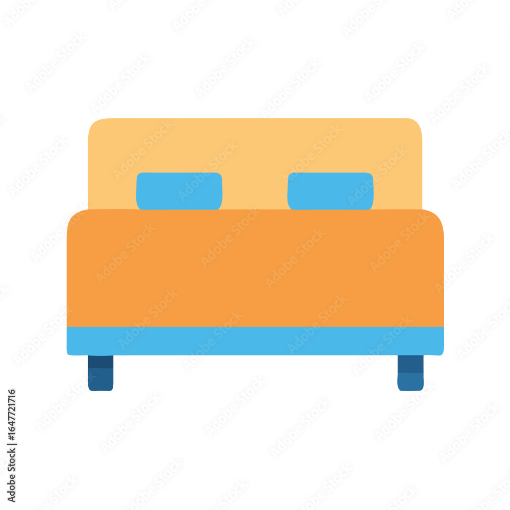 Simple icon of a double bed with pillows on a black background