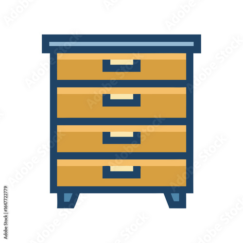 Illustration of a chest of drawers with four drawers on black background