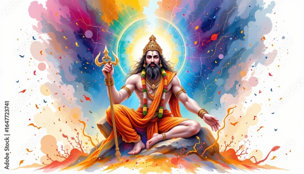 Obraz premium watercolor painting of brahman ultimate reality in a unique pose in a unique pose in a unique pose from from below with majestic presence