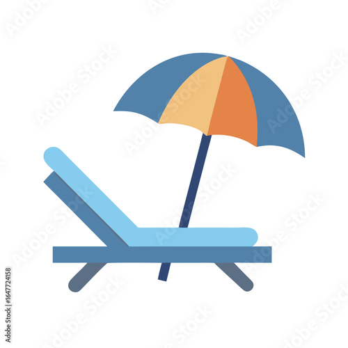 Summer vacation lounge chair and beach umbrella on a black background illustration