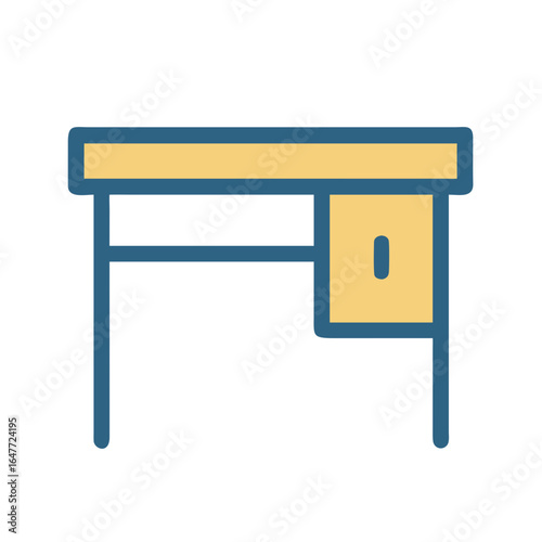 Clean flat icon of a desk with drawer on a black background