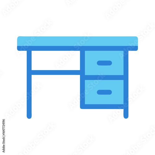Minimalist light blue desk illustration with two drawers on a black background