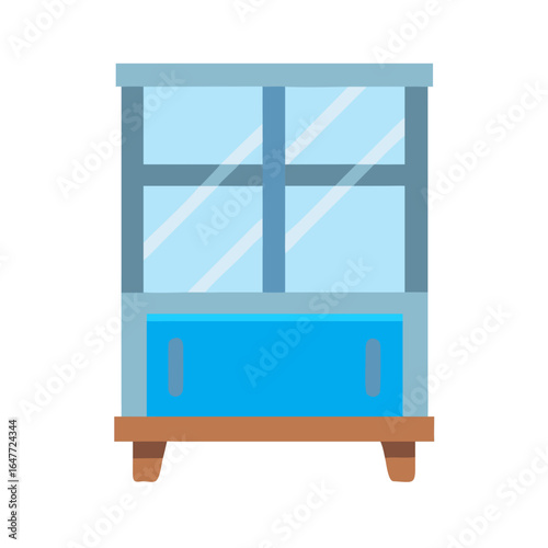 Stylized glass cabinet with drawers in flat illustration for commercial use