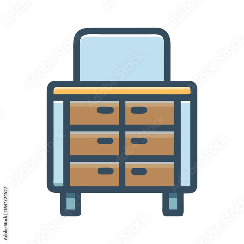 Chest of drawers stylized vector image on a black background showing storage