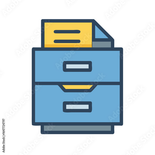 Blue file cabinet with document illustration ideal for digital storage concepts
