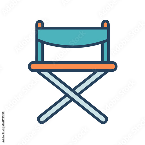 Simple teal and orange director's chair graphic on solid black background