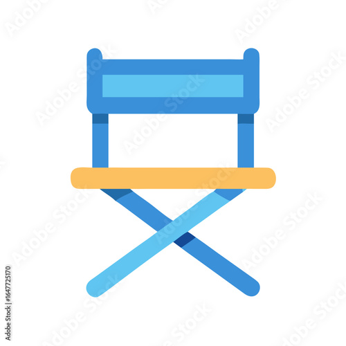Blue and beige director chair icon on black background in flat design