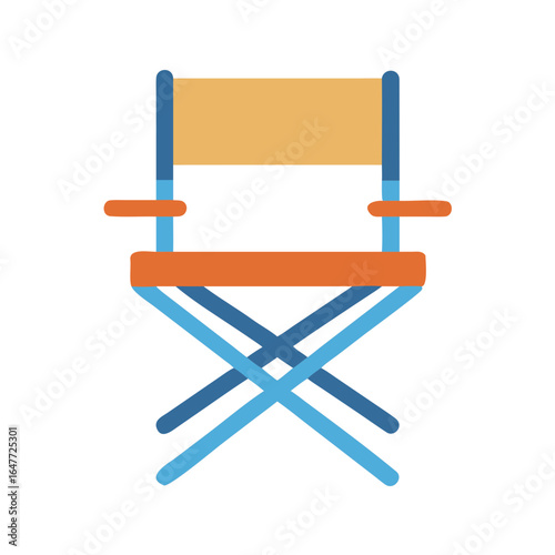 Director's chair vector graphic in blue, orange and yellow colors on black background