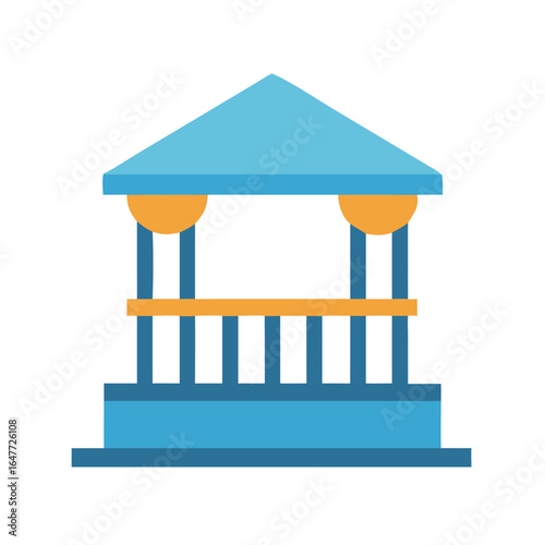 Blue and orange gazebo icon representing outdoor shelter in a flat design style