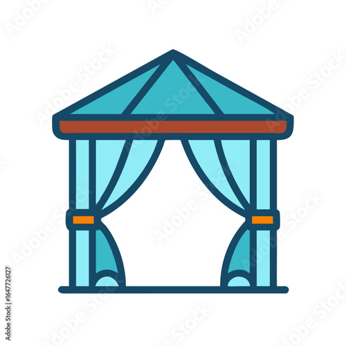 Modern vector illustration of a summer gazebo in blue tones on black backdrop