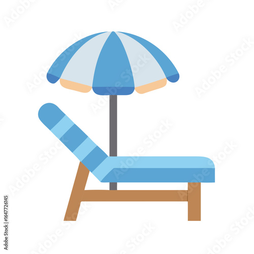 Minimalist flat illustration of a beach chair and umbrella isolated on black background