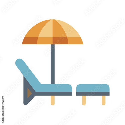 Lounge chair and umbrella on a black background symbolizing relaxation and vacation
