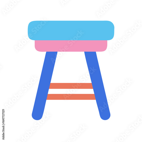 Colorful stool illustration with blue pink and coral colors on black backdrop
