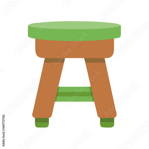 Isolated simple stool with green seat and leg support on black background