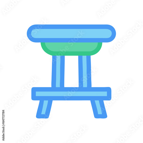 Cartoon blue and green stool illustration isolated on a black background