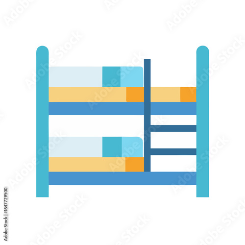 Illustration of a simple bunk bed with soft pastel color palette against black