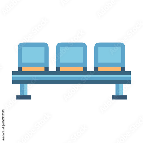 Illustration of a blue waiting bench with orange accents on black backdrop