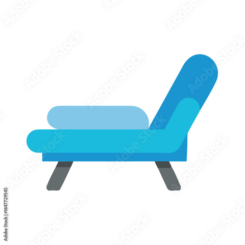Stylish blue lounge chair illustration against black background with soft, rounded edges