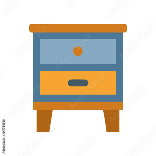 Isolated flat vector illustration of a two-drawer nightstand on a black background
