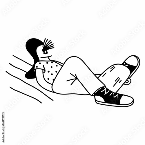 Woman lying on skateboard relaxing isolated on white background vector illustration