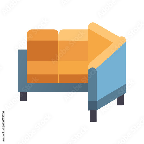 Minimalist corner sofa in warm orange and cool blue flat design style