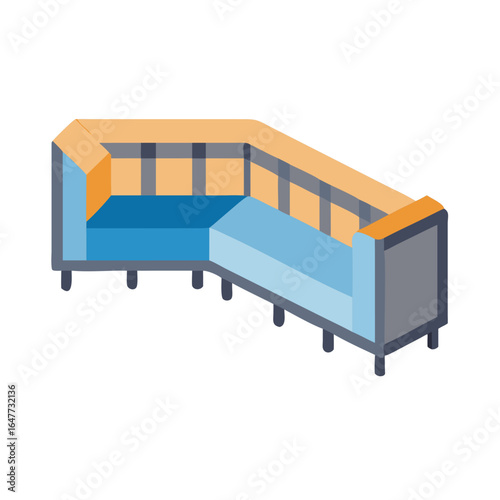 Isometric sectional sofa vector illustration featuring geometric shapes and soft pastel colors