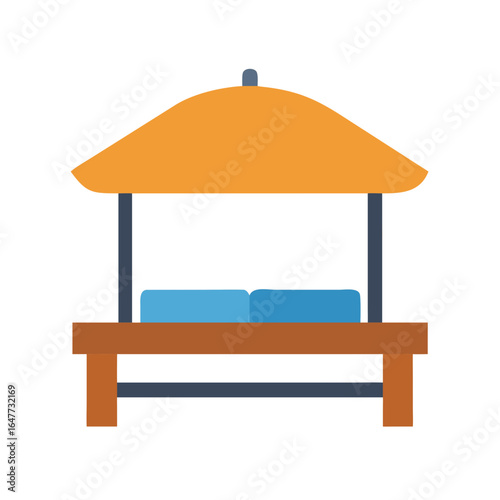 Flat vector illustration of outdoor furniture daybed with canopy on black background