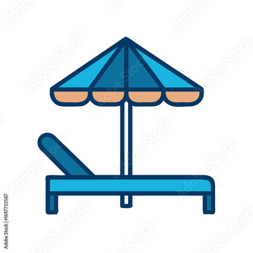 Isolated summer vacation lounge chair and umbrella on black background illustration