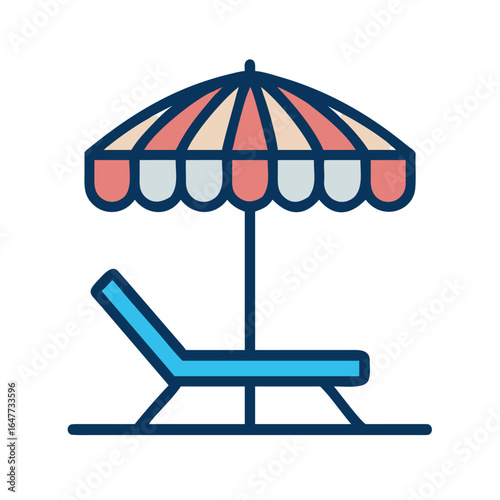 Flat vector illustration of beach umbrella and chair on black background