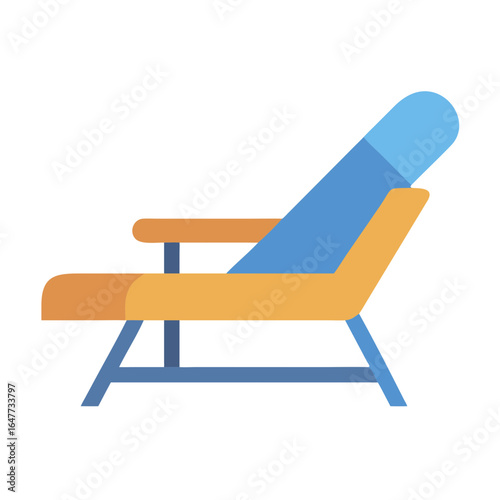 Stylish flat vector illustration of a blue and orange deck chair