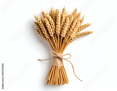 A bouquet of golden wheat stalks tied together.